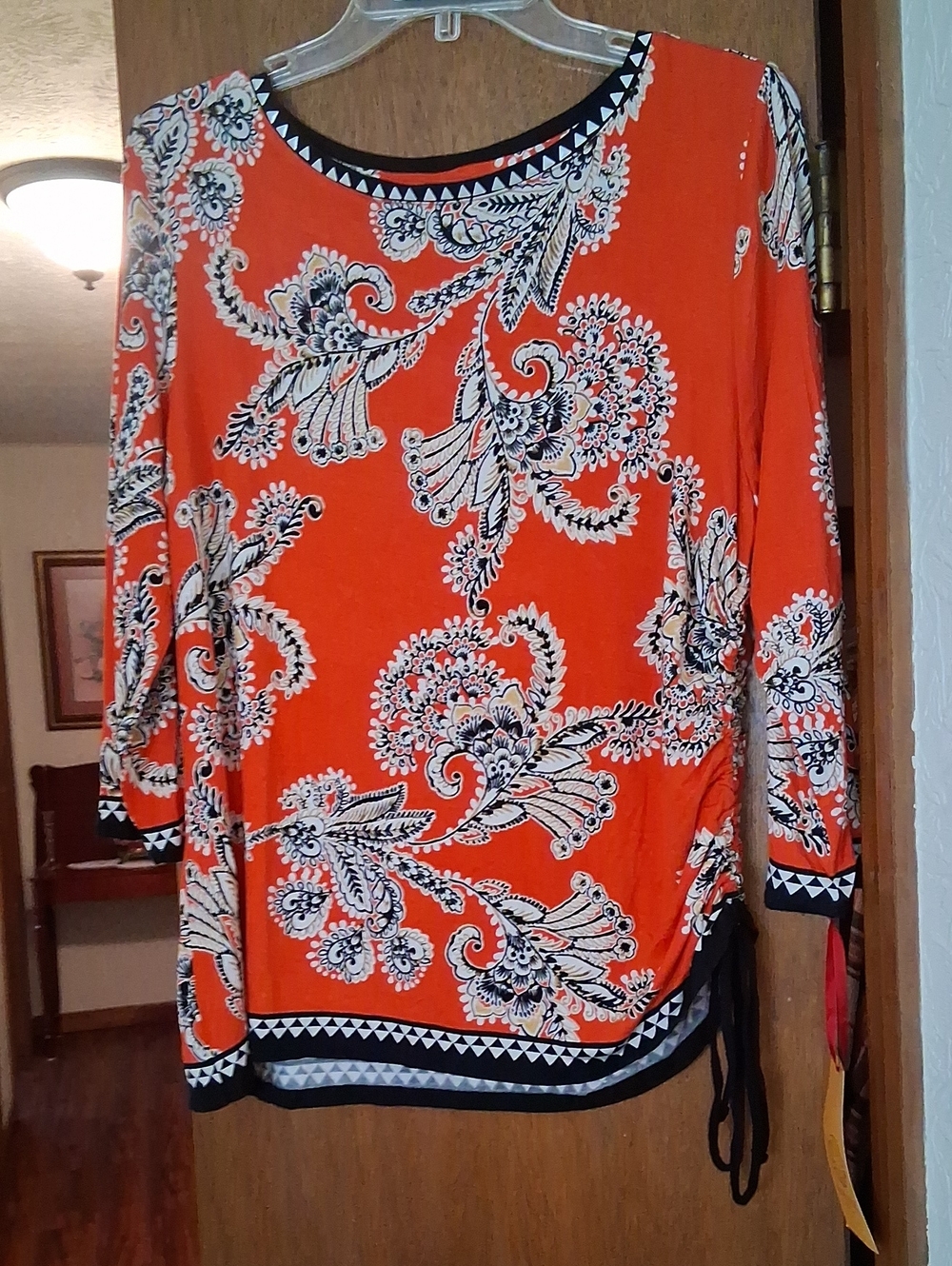 Ruby Rd Womens Orange Floral Paisley Long-Sleeve Top